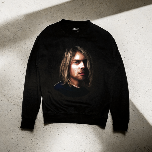 Kurt Cobain: The Grunge Icon in a Vintage-Style Color Halftone Sweatshirt  Expertly printed ColorHalftone design featuring Kurt Cobain.