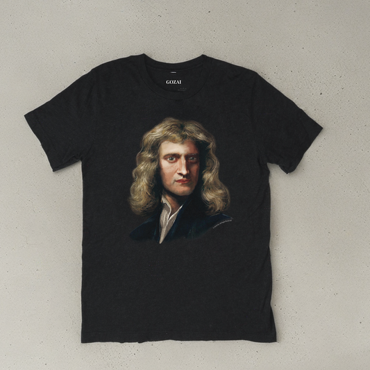 Made with a comfy 90% cotton, 10% polyester blend, this vintage-style black heather tee is perfect for everyday wear. Expertly printed ColorHalftone design featuring Sir Isaac Newton. Available in XS-3XL for a perfect fit.