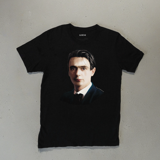 Made with a comfy 90% cotton, 10% polyester blend, this vintage-style black heather tee is perfect for everyday wear. Expertly printed ColorHalftone design featuring Rudolf Steiner. Available in XS-3XL for a perfect fit.