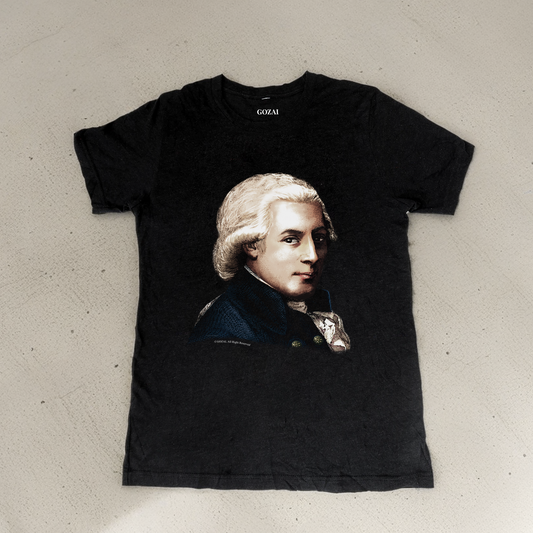 Made with a comfy 90% cotton, 10% polyester blend, this vintage-style black heather tee is perfect for everyday wear. Expertly printed ColorHalftone design featuring Wolfgang Amadeus Mozart. Available in XS-3XL for a perfect fit.